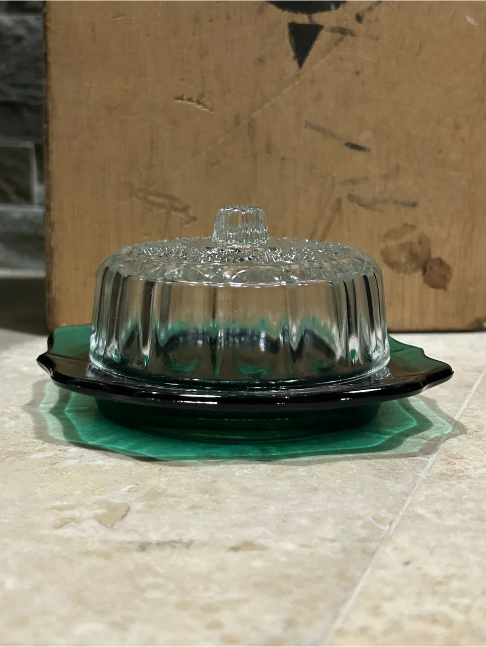 vintage IMPERIAL GLASS emerald green covered butter or cheese dish